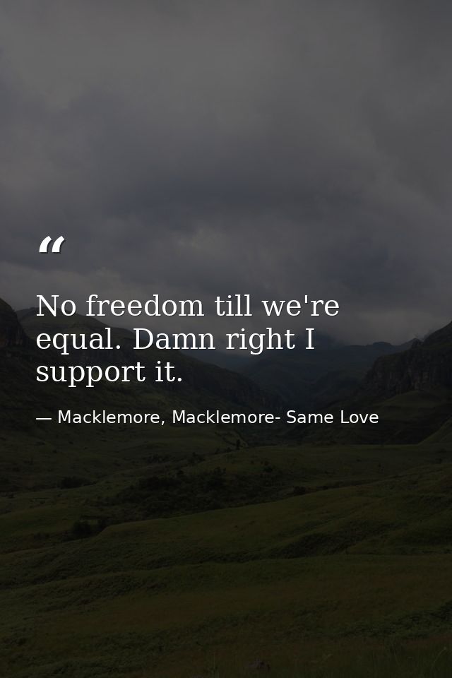 No freedom till we're equal. Damn right I support it. — Macklemore, Macklemore- Same Love