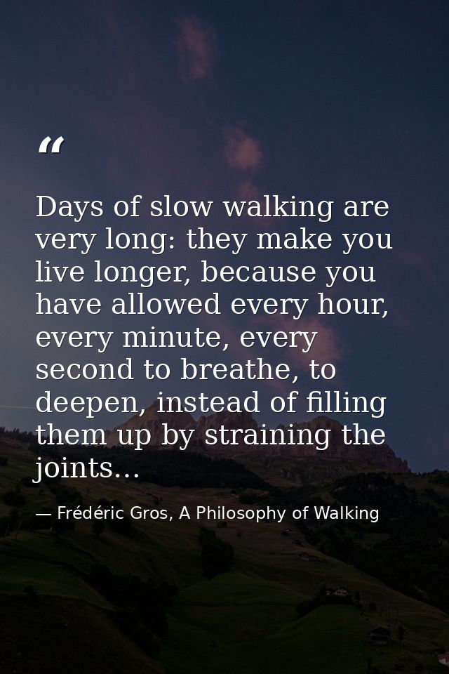 Days of slow walking are very long: they make you live longer, because you have allowed every hour, every minute, every  — Frédéric Gros, A Philosophy of Walking
