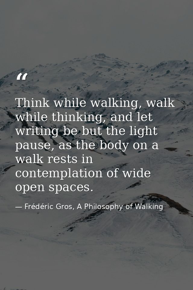 Think while walking, walk while thinking, and let writing be but the light pause, as the body on a walk rests in contemp — Frédéric Gros, A Philosophy of Walking