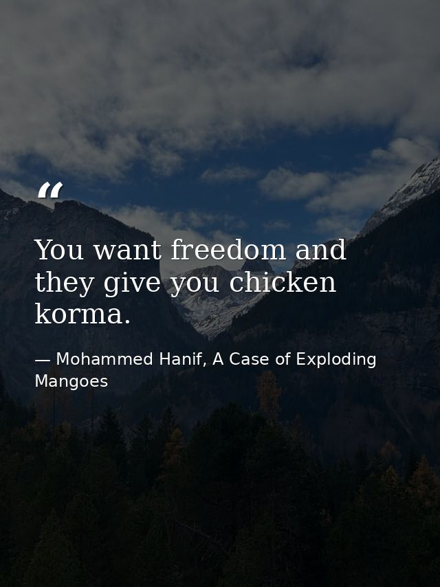 You want freedom and they give you chicken korma. — Mohammed Hanif, A Case of Exploding Mangoes