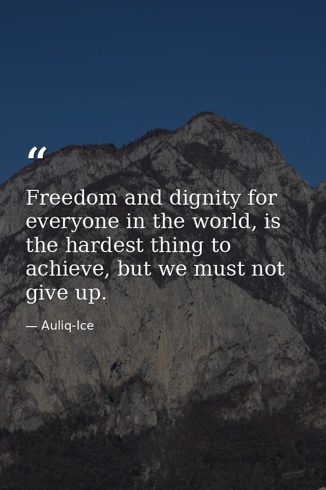 Freedom and dignity for everyone in the world, is the hardest thing to achieve, but we must not give up. — Auliq-Ice