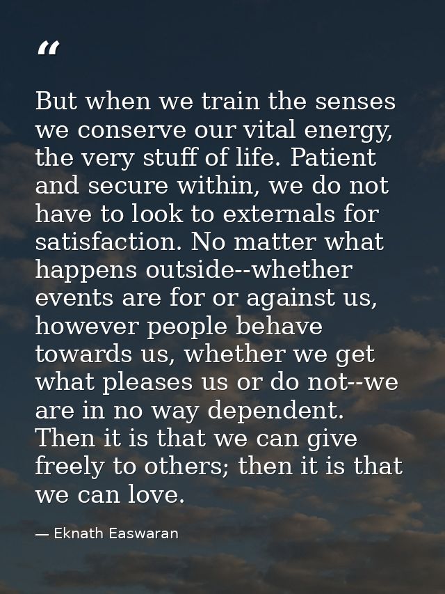 But when we train the senses we conserve our vital energy, the very stuff of life. Patient and secure within, we do not  — Eknath Easwaran