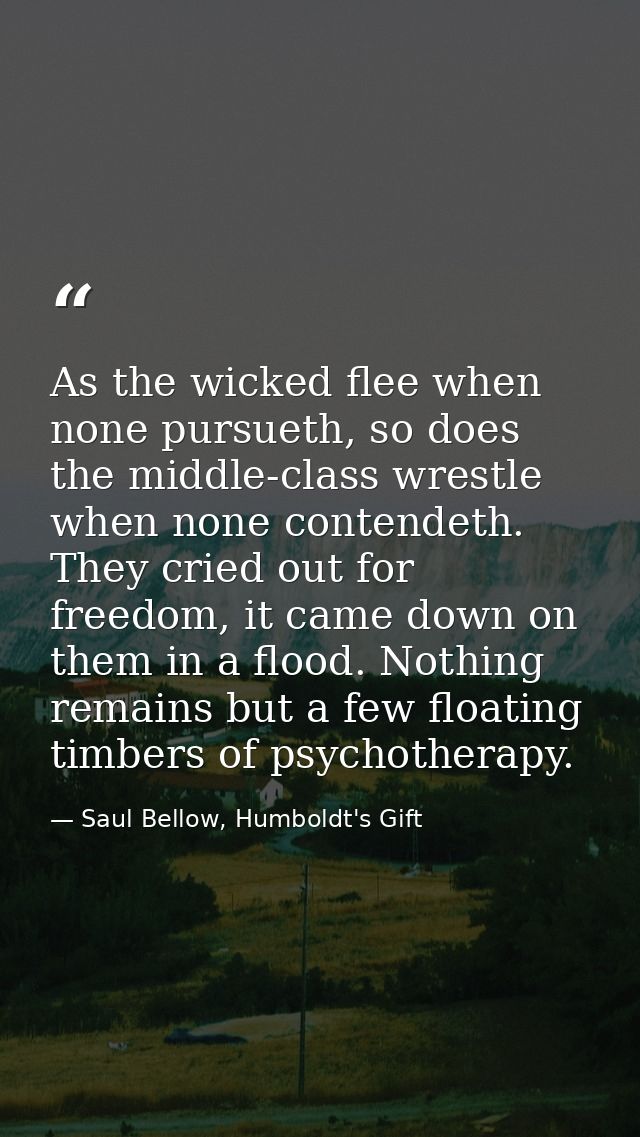 As the wicked flee when none pursueth, so does the middle-class wrestle when none contendeth. They cried out for freedom — Saul Bellow, Humboldt's Gift