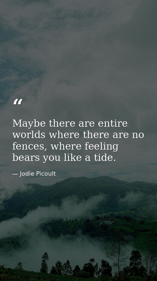 Maybe there are entire worlds where there are no fences, where feeling bears you like a tide. — Jodie Picoult