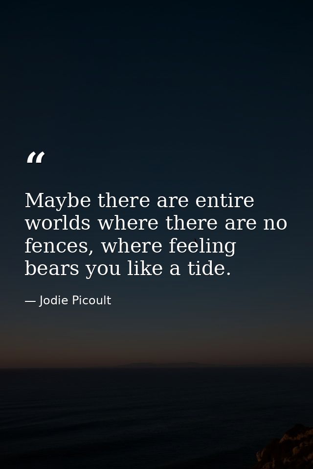 Maybe there are entire worlds where there are no fences, where feeling bears you like a tide. — Jodie Picoult