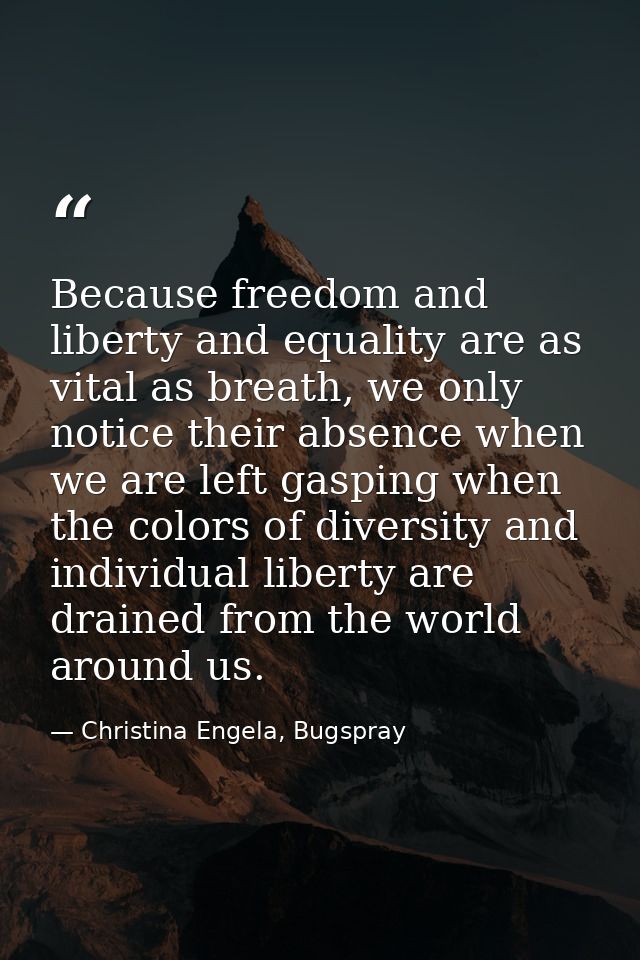 Because freedom and liberty and equality are as vital as breath, we only notice their absence when we are left gasping w — Christina Engela, Bugspray