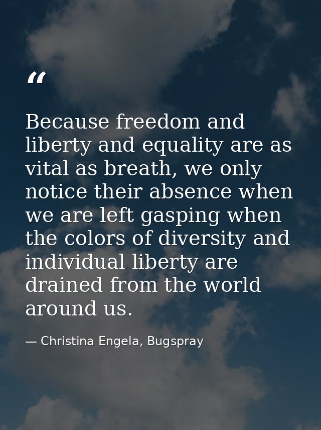 Because freedom and liberty and equality are as vital as breath, we only notice their absence when we are left gasping w — Christina Engela, Bugspray