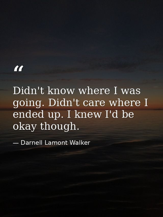 Didn't know where I was going. Didn't care where I ended up. I knew I'd be okay though. — Darnell Lamont Walker