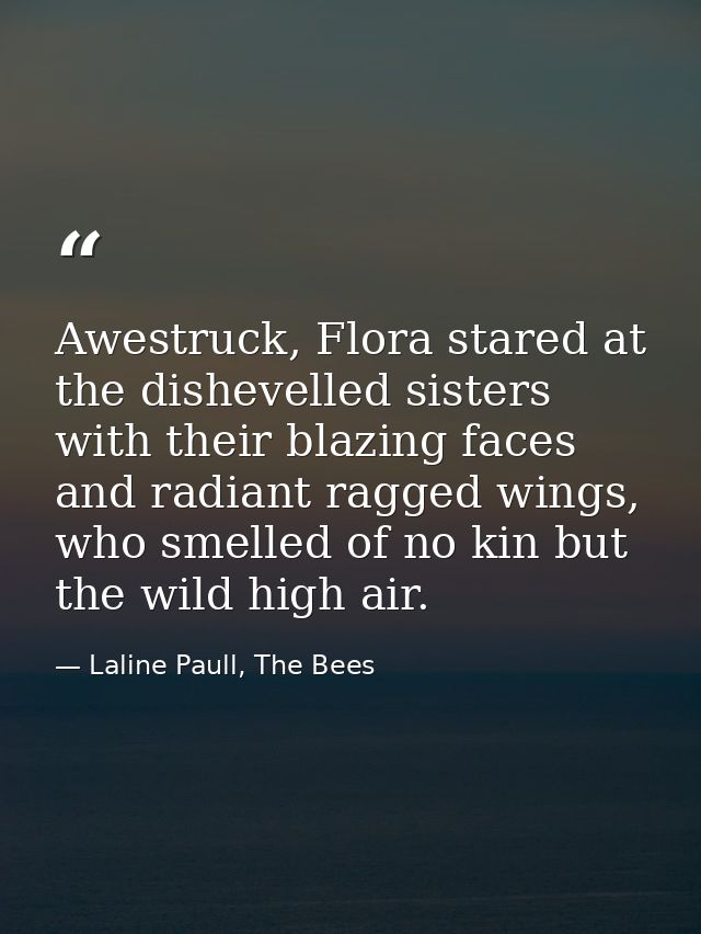 Awestruck, Flora stared at the dishevelled sisters with their blazing faces and radiant ragged wings, who smelled of no  — Laline Paull, The Bees