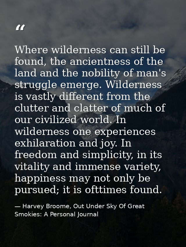 Where wilderness can still be found, the ancientness of the land and the nobility of man's struggle emerge. Wilderness i — Harvey Broome, Out Under Sky Of Great Smokies: A Personal Journal