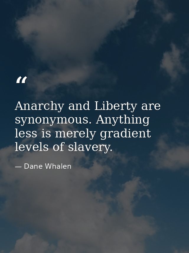 Anarchy and Liberty are synonymous. Anything less is merely gradient levels of slavery. — Dane Whalen