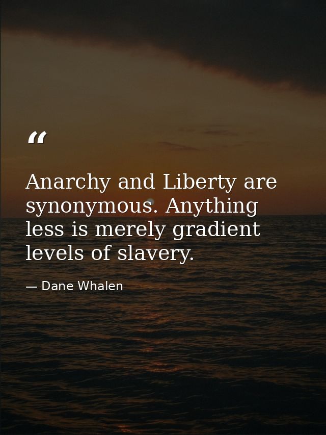 Anarchy and Liberty are synonymous. Anything less is merely gradient levels of slavery. — Dane Whalen