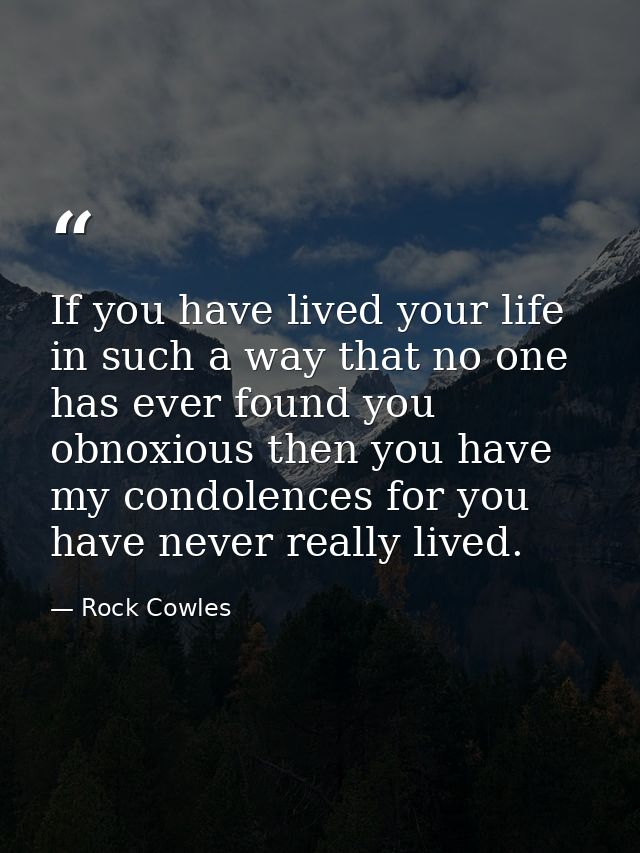 If you have lived your life in such a way that no one has ever found you obnoxious then you have my condolences for you  — Rock Cowles