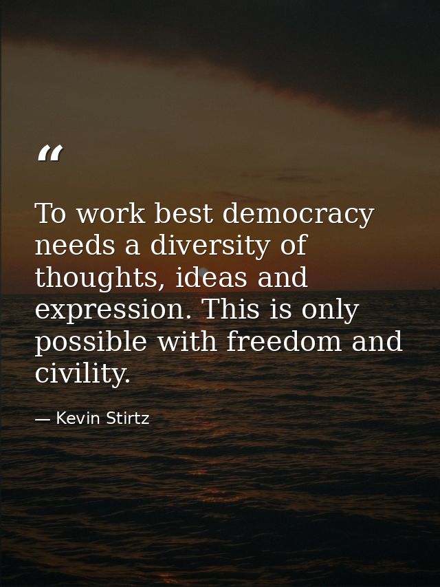 To work best democracy needs a diversity of thoughts, ideas and expression. This is only possible with freedom and civil — Kevin Stirtz