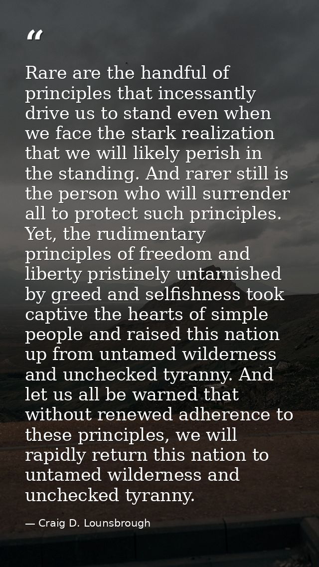 Rare are the handful of principles that incessantly drive us to stand even when we face the stark realization that we wi — Craig D. Lounsbrough