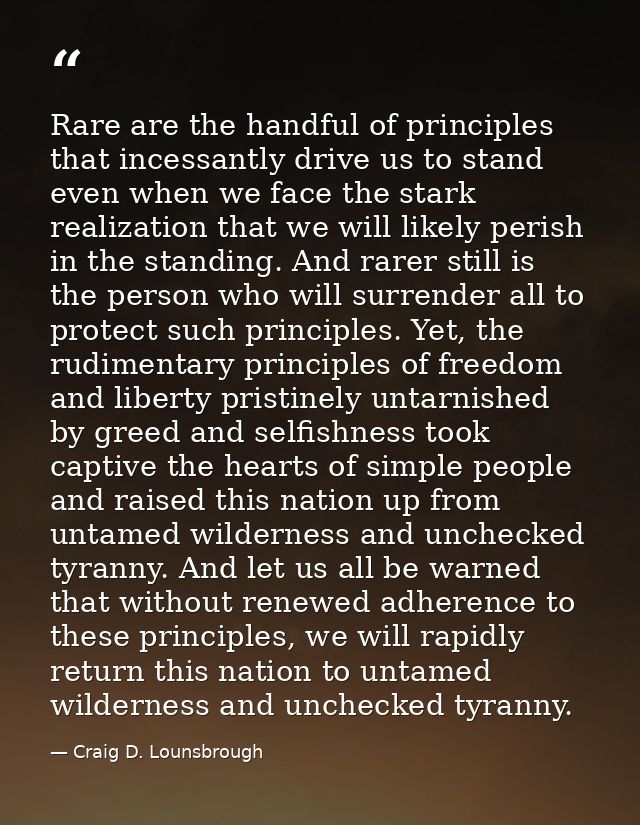 Rare are the handful of principles that incessantly drive us to stand even when we face the stark realization that we wi — Craig D. Lounsbrough