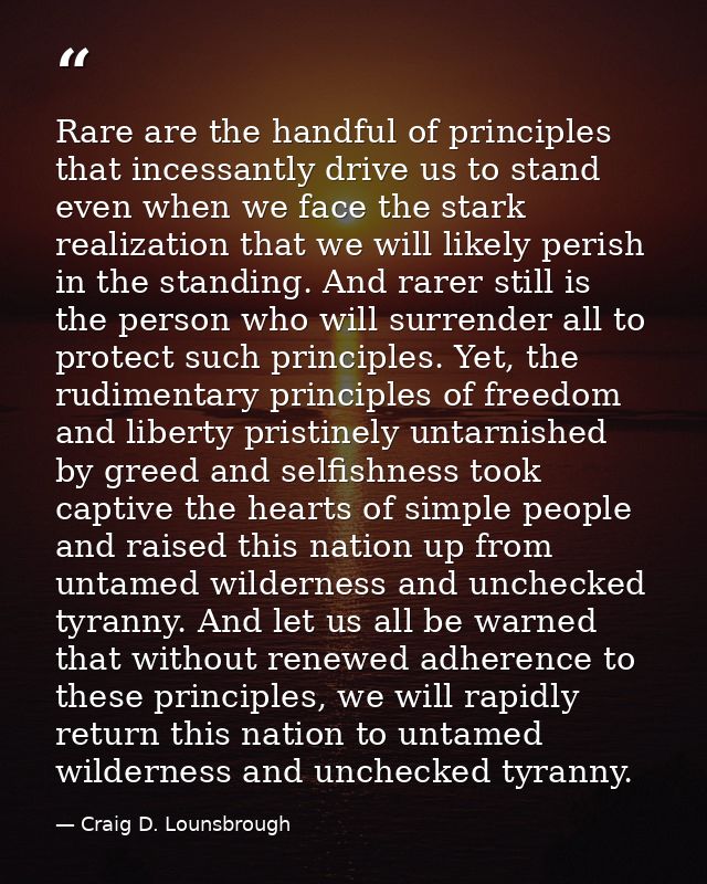 Rare are the handful of principles that incessantly drive us to stand even when we face the stark realization that we wi — Craig D. Lounsbrough