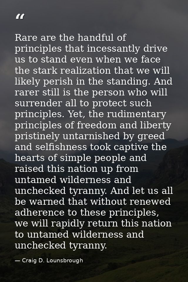 Rare are the handful of principles that incessantly drive us to stand even when we face the stark realization that we wi — Craig D. Lounsbrough