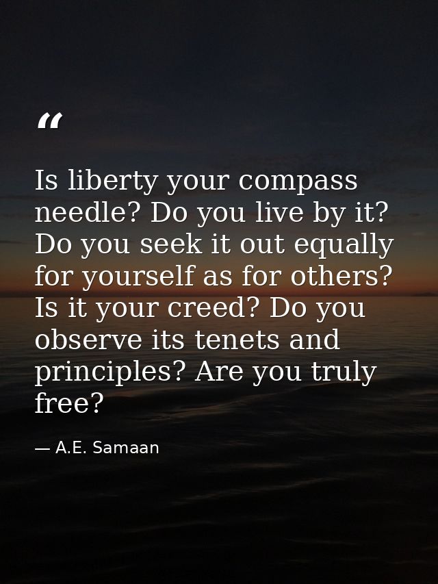 Is liberty your compass needle? Do you live by it? Do you seek it out equally for yourself as for others? Is it your cre — A.E. Samaan