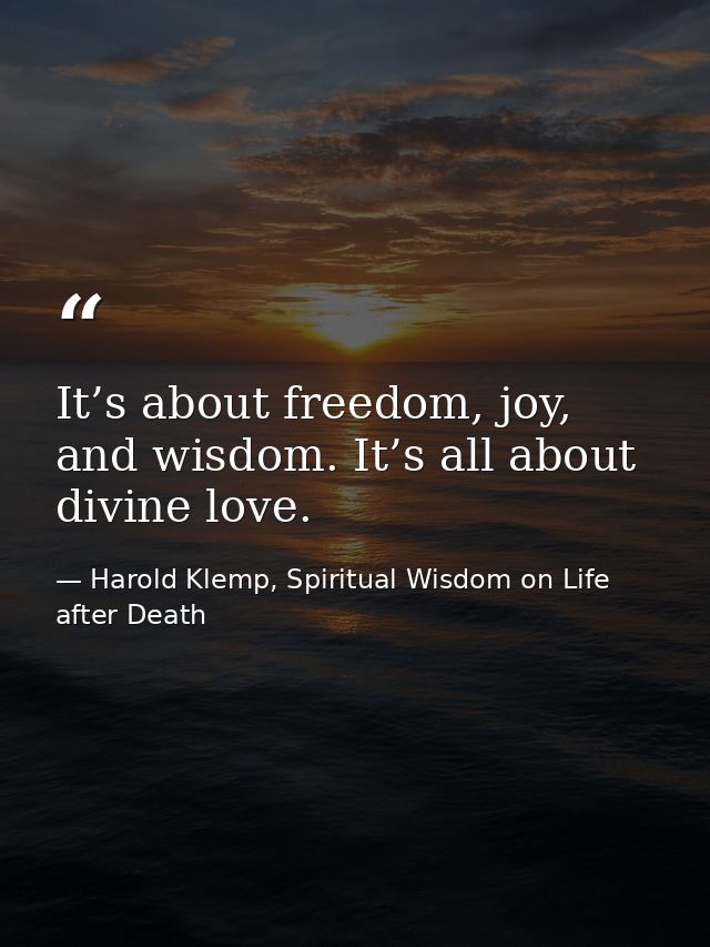 It’s about freedom, joy, and wisdom. It’s all about divine love. — Harold Klemp, Spiritual Wisdom on Life after Death