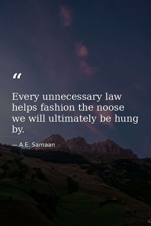 Every unnecessary law helps fashion the noose we will ultimately be hung by. — A.E. Samaan