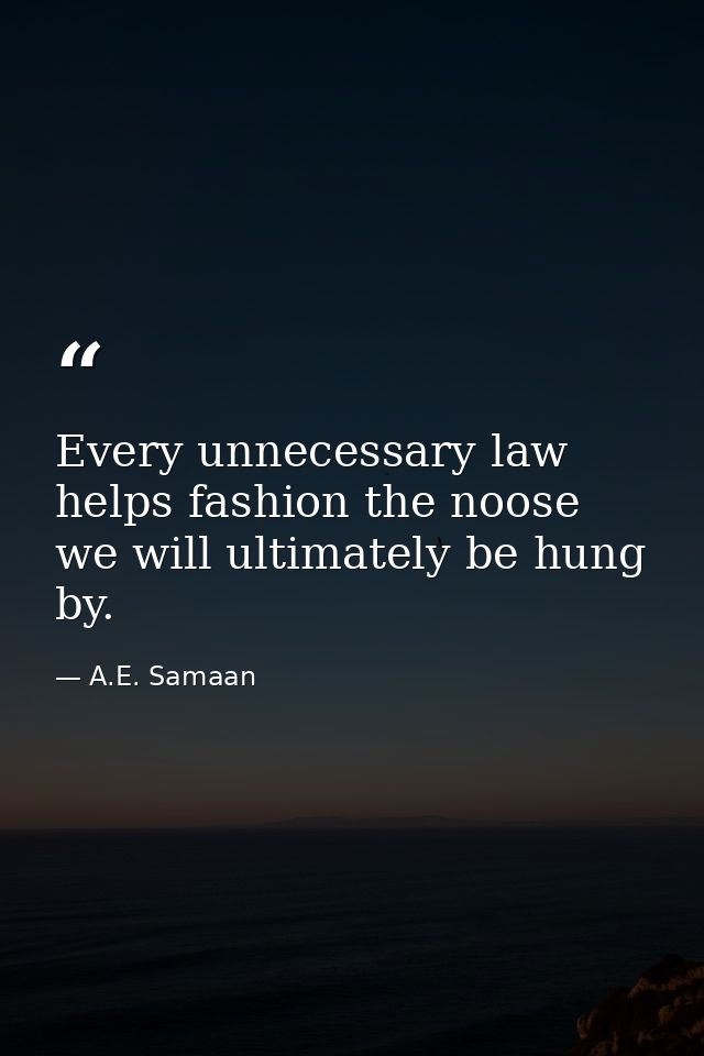 Every unnecessary law helps fashion the noose we will ultimately be hung by. — A.E. Samaan