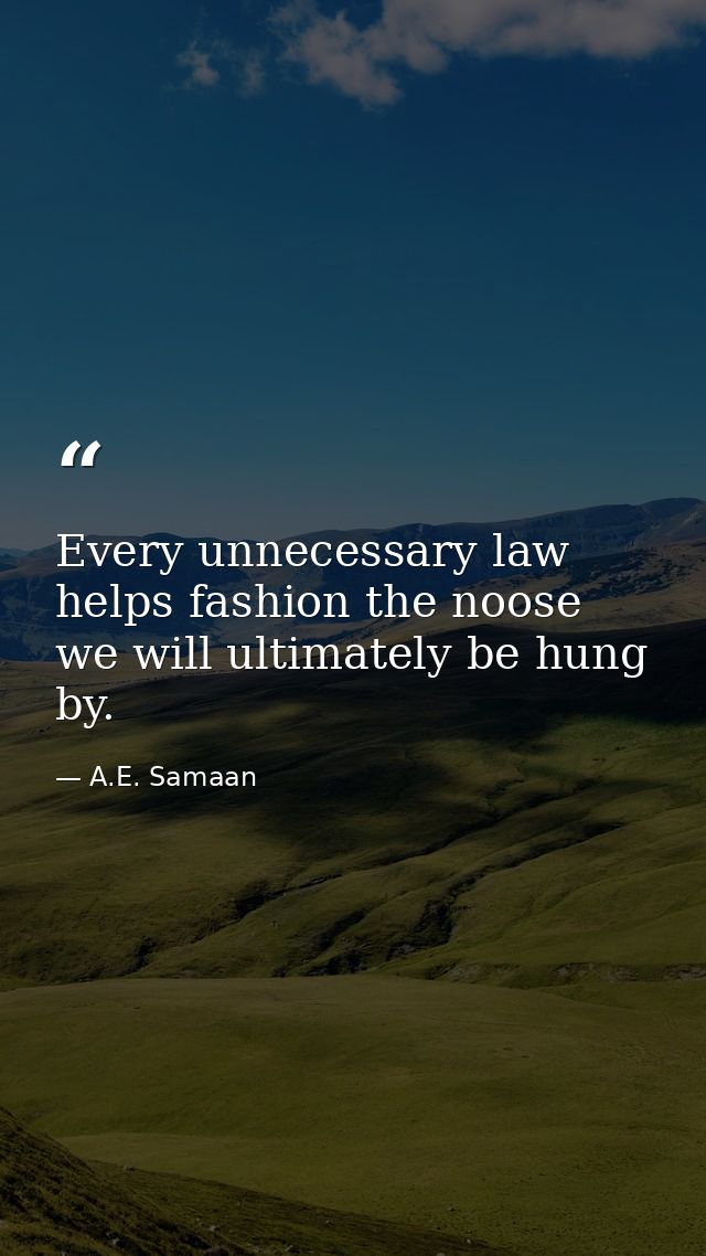 Every unnecessary law helps fashion the noose we will ultimately be hung by. — A.E. Samaan