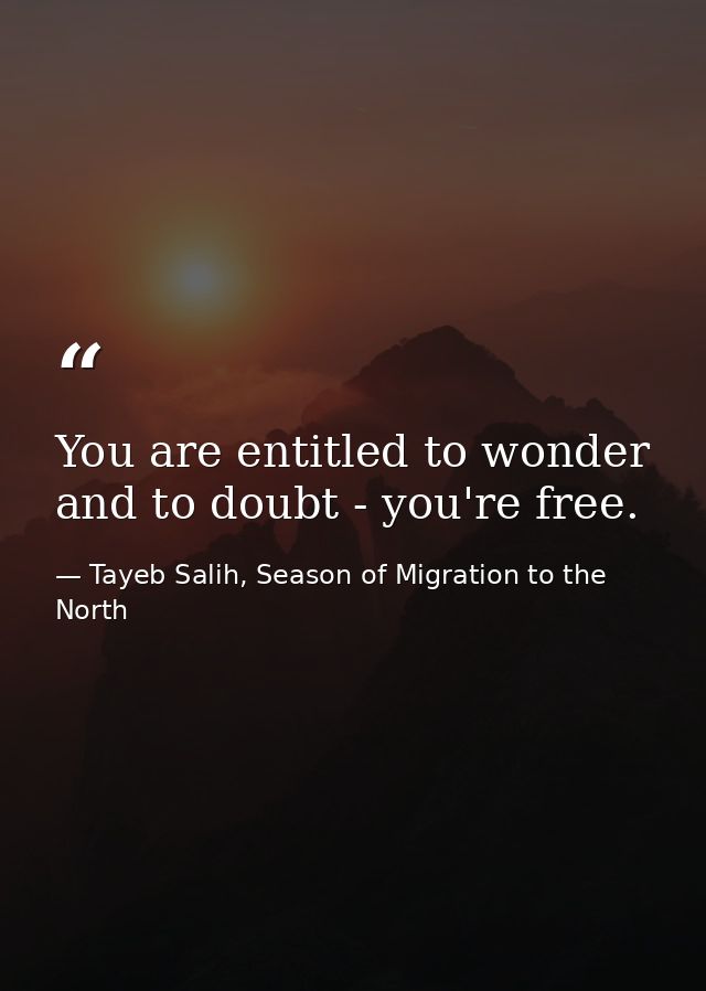 You are entitled to wonder and to doubt - you're free. — Tayeb Salih, Season of Migration to the North