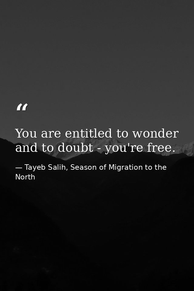 You are entitled to wonder and to doubt - you're free. — Tayeb Salih, Season of Migration to the North