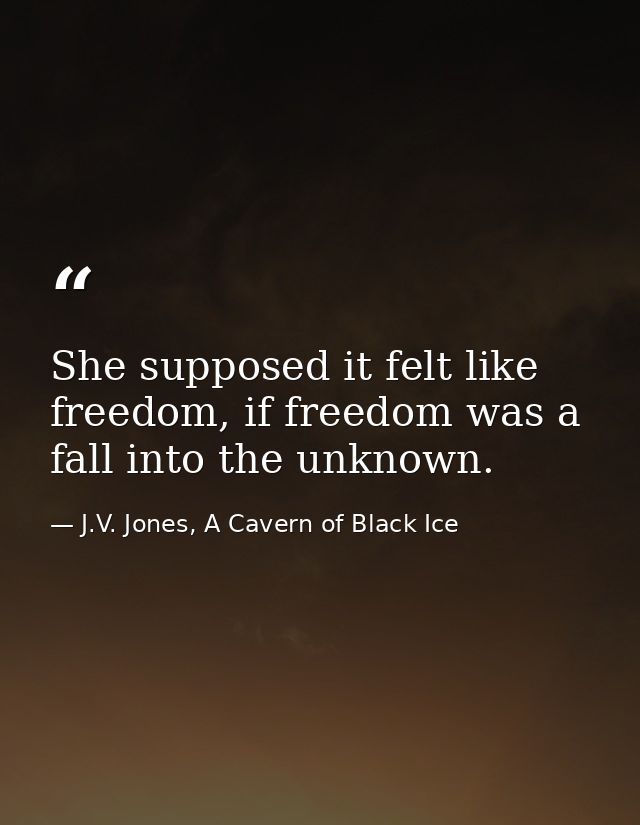 She supposed it felt like freedom, if freedom was a fall into the unknown. — J.V. Jones, A Cavern of Black Ice