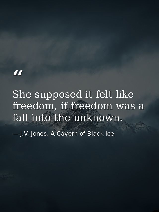 She supposed it felt like freedom, if freedom was a fall into the unknown. — J.V. Jones, A Cavern of Black Ice