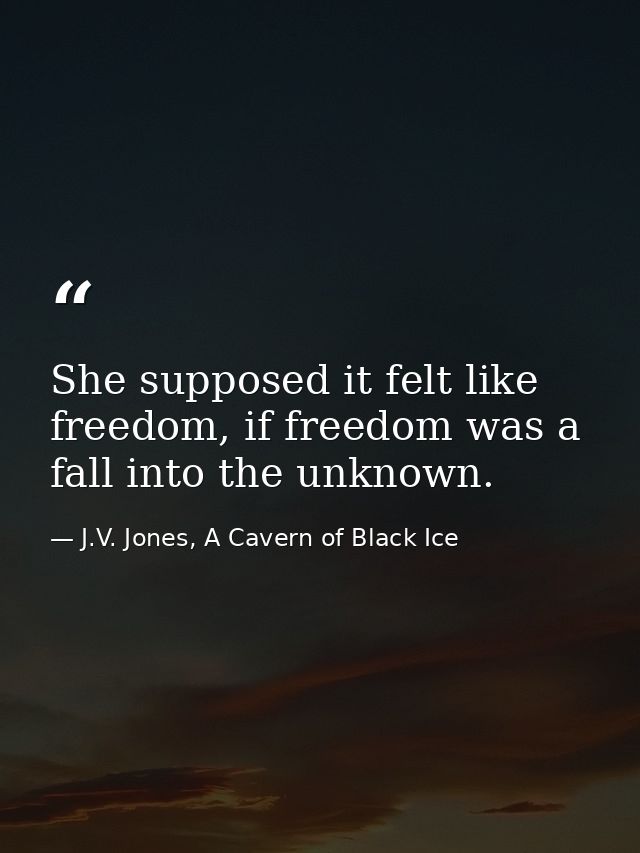 She supposed it felt like freedom, if freedom was a fall into the unknown. — J.V. Jones, A Cavern of Black Ice