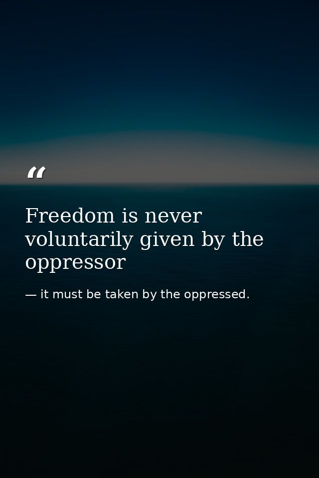 Freedom is never voluntarily given by the oppressor — it must be taken by the oppressed.