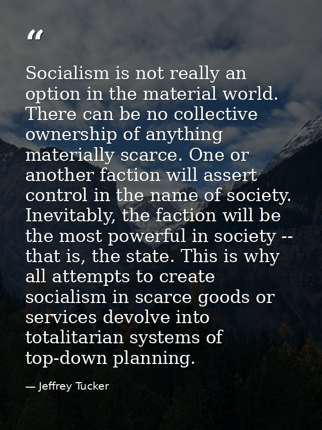 Socialism is not really an option in the material world. There can be no collective ownership of anything materially sca — Jeffrey Tucker