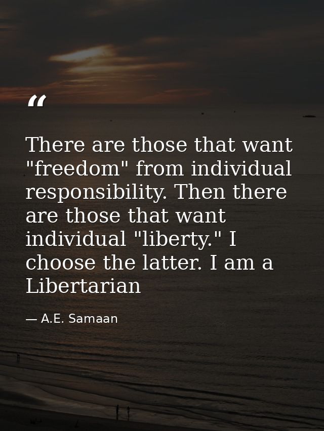 There are those that want "freedom" from individual responsibility. Then there are those that want individual "liberty." — A.E. Samaan