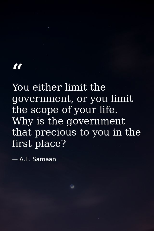 You either limit the government, or you limit the scope of your life. Why is the government that precious to you in the  — A.E. Samaan