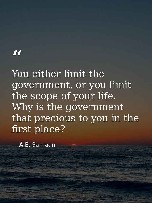 You either limit the government, or you limit the scope of your life. Why is the government that precious to you in the  — A.E. Samaan