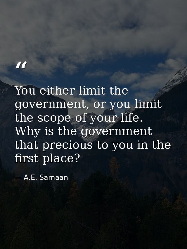 You either limit the government, or you limit the scope of your life. Why is the government that precious to you in the  — A.E. Samaan
