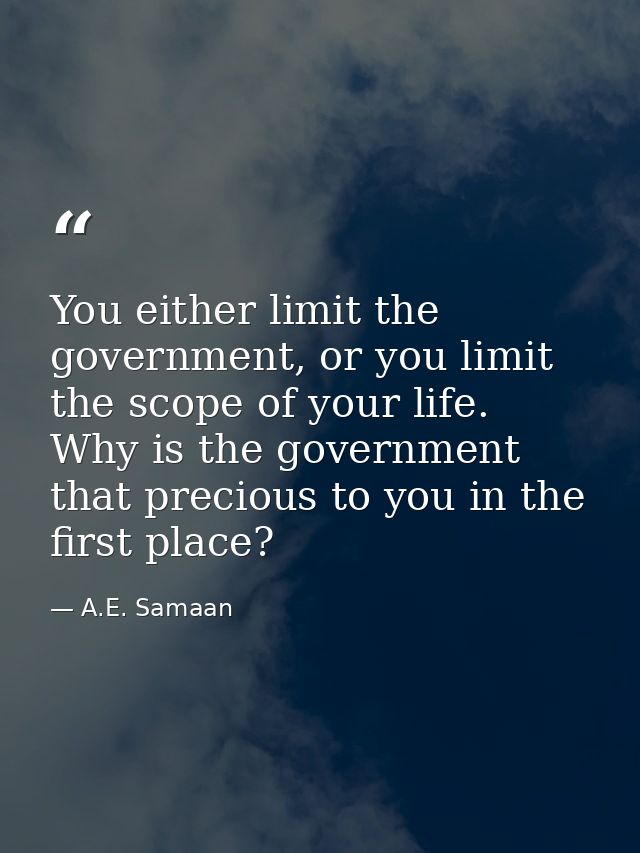 You either limit the government, or you limit the scope of your life. Why is the government that precious to you in the  — A.E. Samaan