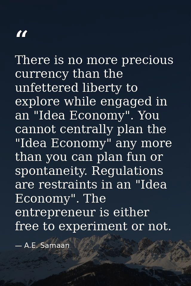 There is no more precious currency than the unfettered liberty to explore while engaged in an "Idea Economy". You cannot — A.E. Samaan