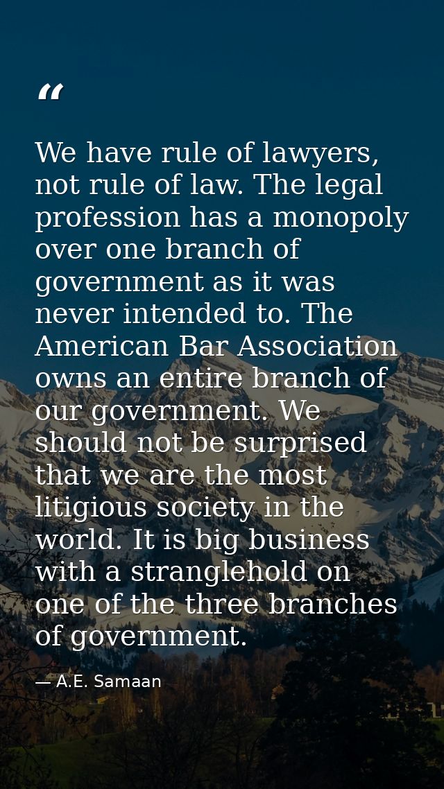 We have rule of lawyers, not rule of law. The legal profession has a monopoly over one branch of government as it was ne — A.E. Samaan