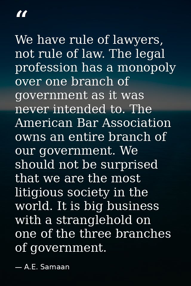 We have rule of lawyers, not rule of law. The legal profession has a monopoly over one branch of government as it was ne — A.E. Samaan