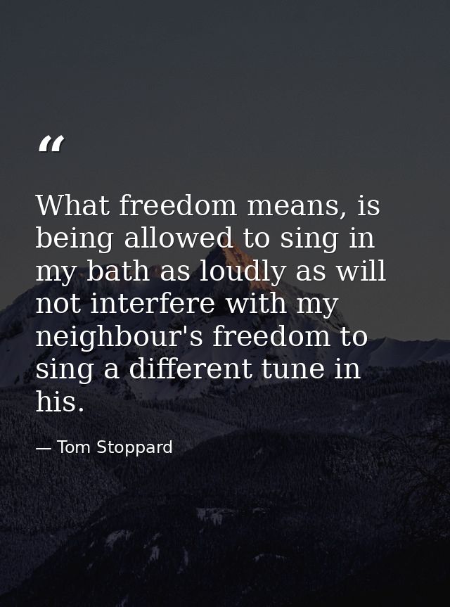 What freedom means, is being allowed to sing in my bath as loudly as will not interfere with my neighbour's freedom to s — Tom Stoppard