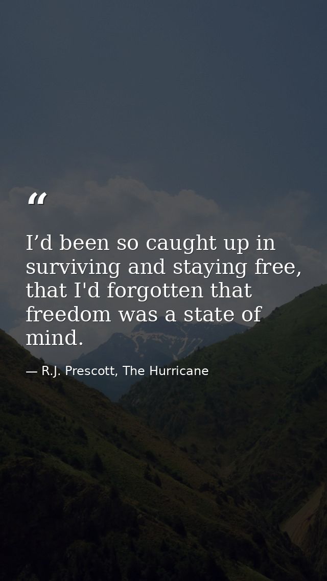 I’d been so caught up in surviving and staying free, that I'd forgotten that freedom was a state of mind. — R.J. Prescott, The Hurricane