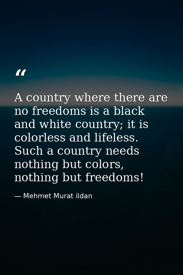 A country where there are no freedoms is a black and white country; it is colorless and lifeless. Such a country needs n — Mehmet Murat ildan