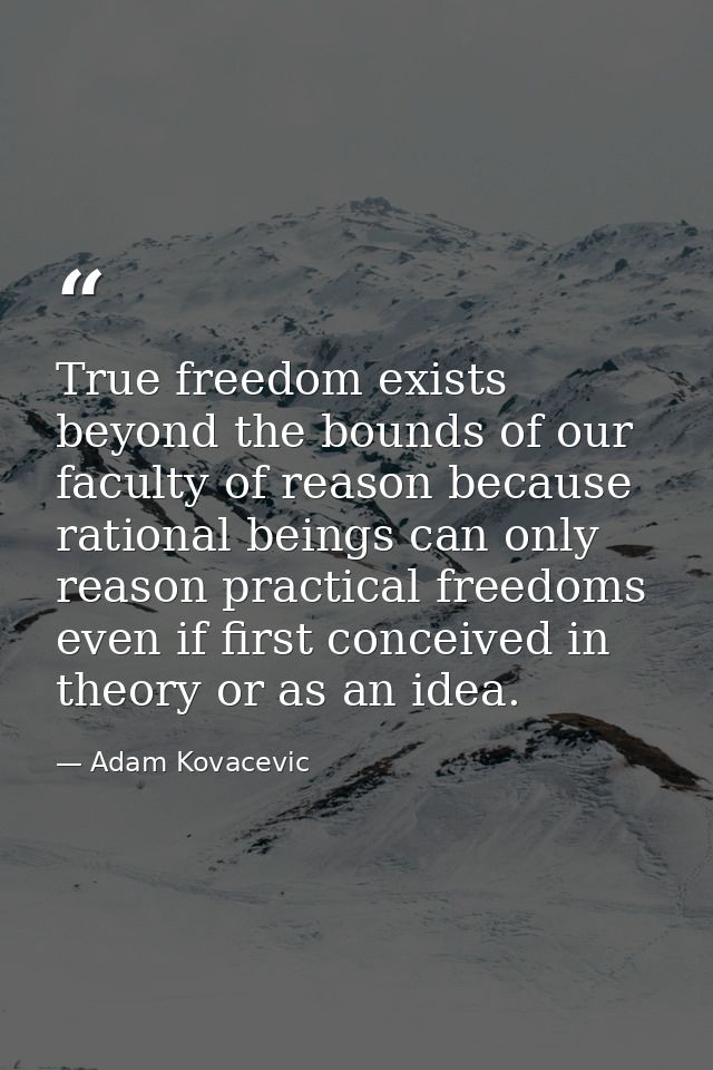 True freedom exists beyond the bounds of our faculty of reason because rational beings can only reason practical freedom — Adam Kovacevic
