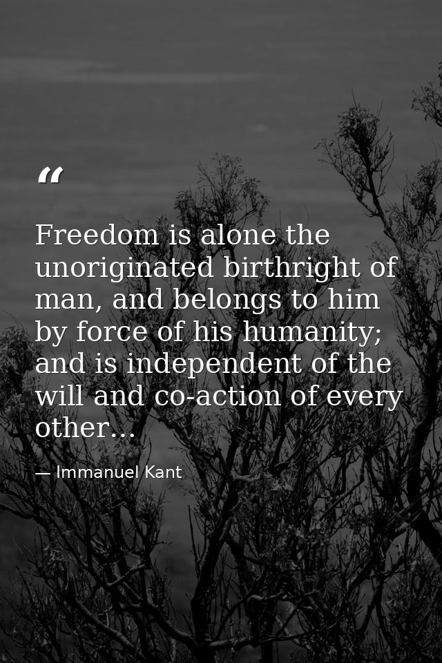 Freedom is alone the unoriginated birthright of man, and belongs to him by force of his humanity; and is independent of  — Immanuel Kant
