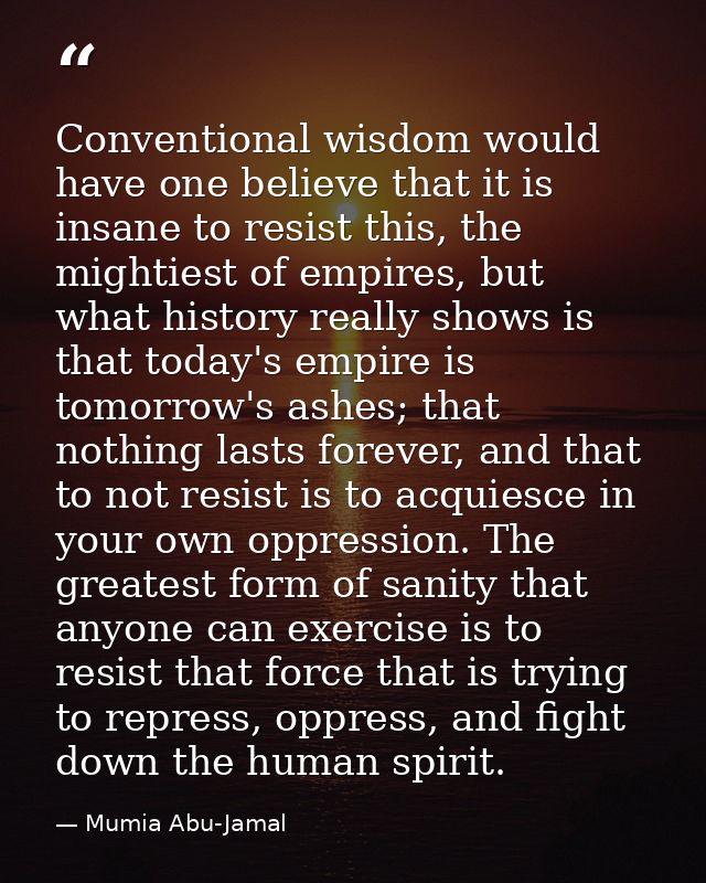 Conventional wisdom would have one believe that it is insane to resist this, the mightiest of empires, but what history  — Mumia Abu-Jamal