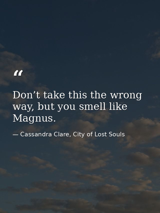 Don’t take this the wrong way, but you smell like Magnus. — Cassandra Clare, City of Lost Souls
