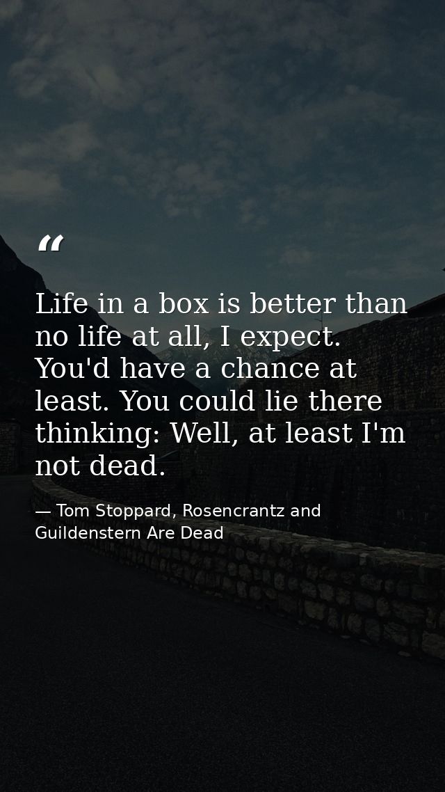 Life in a box is better than no life at all, I expect. You'd have a chance at least. You could lie there thinking: Well, — Tom Stoppard, Rosencrantz and Guildenstern Are Dead